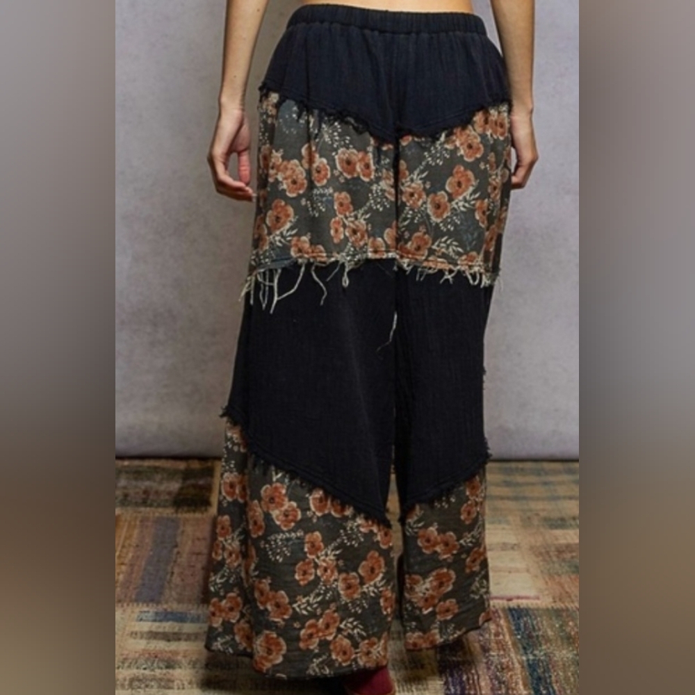 POL Boho Black & Floral Wide-Leg Pants 🌸 🖤
